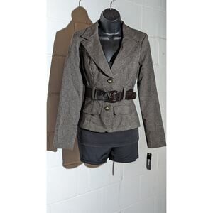 NWT IZ Byer Brown Belted Blazer Jacket Fitted Business Professional Small